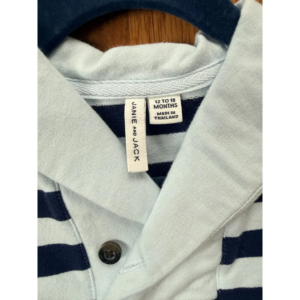 Janie and Jack Baby Boy Shawl Collar Stripe Romper 12-18M Blue One Piece Cotton